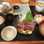 百鳳苑 - 磯ガキと刺身定食 1200円