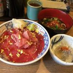 磯丸水産 なんば南海通り店 - H.31.4.23.昼 金箔のあざまる丼 1,000円税込・網海老うどん(ミニ) 190円税込・しらすおろし 105円税込