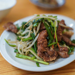 宝来家 - "韭菜豬肝（ニラレバ、ぶたきもとこみらのいためもの）"、豬肝（ぶたのきも）