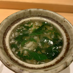 Kappou Ichika - モロヘイヤと新生姜の茶碗蒸し 出汁が効いたとても、とろとろの茶碗蒸し。 生姜が効いています。