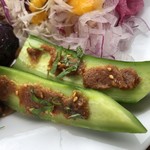 カフェアンドショップ ロータスランド - 2019/08/16
      モーニングＣセット 有機コーヒー 380円
      今週のおまかせセット 550円
      ・こんにゃく唐揚げの甘酢あん
      ・卵豆腐
      ・味噌きゅうり
      ・フレッシュサラダ
      ・スイカ