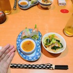 サイゴンマジェスティック - 何故かジャスミン茶。こういう箸にフタは不潔。前菜の生春巻きが良い。焼き飯はメインのボリュームを邪魔しそう