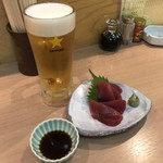 てんぐ - 生ビールとマグロの赤身(^^)