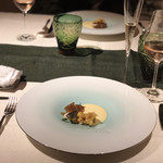 坐漁荘 - ＊ 鮎のスモークと心太  冷たいトウモロコシのスープを注いで