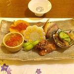 肴とお酒 うを弘 - イクラ、かぼちゃソーメン、辛子蓮根、カマス寿司、タコ唐揚げ、枝豆など
