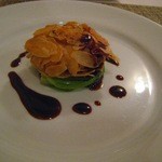 E.Bu.Ri.Ko - アミューズ　真鱈の白子のアーモンド揚げ　イグチのソース