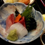 Okazaki Saryou Mameda - 黒豆風味天ざるそば御膳のお造り3種盛り