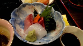 Okazaki Saryou Mameda - 黒豆風味天ざるそば御膳のお造り3種盛り