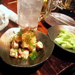 串料理 虎太郎 - この日のオススメ。モモ肉のおろしポン酢とセロリの浅ずけ