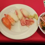 福山ニューキャッスルホテル ビアホール - にぎり5貫盛り(2019.08.17)