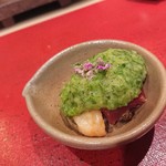 鮨菜 和喜智 - つぶ貝と赤身のオクラのソース添え