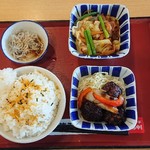 入間下藤沢食堂 - 肉団子甘酢、ピリ辛スタミナ炒め、釜揚げしらす、ご飯大