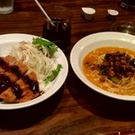 上海華龍 - 【2019.8.19(月)】本日の日替わり②(冷坦々麺＋豚ロースカツソース丼)980円
