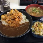 吉野家 - H.31.4.29.昼 チキンスパイシーカレー(大盛) 650円税込・お新香みそ汁セット 130円税込・とん汁変更 130円税込