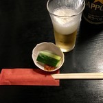 うなぎ赤垣 - 瓶ビール540円、無料のお通し