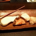 銀座 矢部 - ふぐ白子、マナガツオ (2012/1)