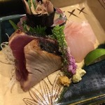 千載一遇 - ③神戸産イワシ海苔巻、三陸産炙りカツオ、秋田産アラ