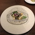 miyashita - アワビと肝ソース
      トウモロコシとビーツソースとパルミジャーノ