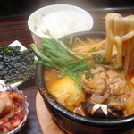 Hanagoyomi - ユッケジャンうどんｏｒラーメンセット ピリ辛スープと脂かすのコラボ！