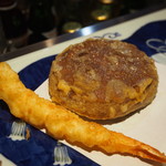 大衆酒場 天ぷら娯楽 - 天ぷら（海老、ジャンボしいたけ）