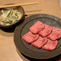 焼肉白炭 - 上タン塩＆味付けネギ盛り