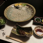 Icchiku - [ふく懐石]ふく刺し(2人前)、にこごり、ふく皮と水菜のサラダ