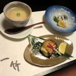 Icchiku - [一竹コース]上用蒸し、ふく刺し、ブリの包み焼き