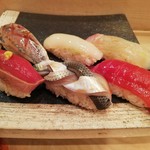 Sushi Yamaoki - 中トロ、コハダ、漬け、ヒラメ、スミイカ、鯵