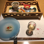 Fukuichi - 梅酒／ゴマ豆腐／前菜山海盛り