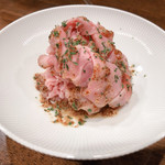 創作麺工房 鳴龍 - うす切りチャーシュー(マスタードソース) 400円