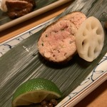 日本料理 たかむら - 比内地鶏首皮包み焼き