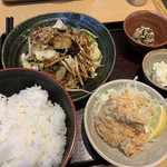 ゆめあん食堂 - ナスとキャベツの味噌炒め&大判唐揚げ定食