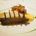 ロオジエ - 鮑 肝のサバイヨンソース ナス 青海苔 ジロール茸