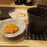 Sushi Senki - 烏賊 塩辛 ＆ 冷酒（水芭蕉 純米吟醸）