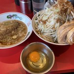 ラーメン英二 - 【2019.8.8】小つけ麺860円+生たまご50円 ヤサイ、アブラ増しで♫