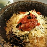 Stone grilled cheese kimchi bibimbap