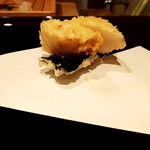 天ぷら たけうち - 北海道天然ホタテ、有明の海苔