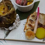Shunkou Shusai Ichiya - サザエグラタン風・ローストビーフ・鯵と薩摩芋