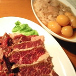 福次郎 - 鶏もつ一羽焼き　￥720、カナダ産はらみ　￥735