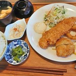 喫茶 俺ん家゛ - Ｂミックスフライ（鮭・帆立・イカ）850円　2019/08