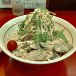 千里眼 - 令和元年〆　冷中華（少な目）麺120グラム 850円　ショウガガリマヨマシカラメマシマシ辛揚げ別皿で