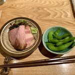 酒肴タロウ - お通しは枝豆とハム