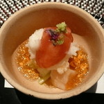 帆立とうるいと山芋の梅肉ソース