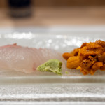 うを徳 - 2019.8 お造り（利尻平目、利尻バフンウニ）