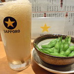 大衆酒場ナツメロ - シャリキンホッピー＆お通し（枝豆）