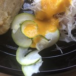 カフェアンドショップ ロータスランド - 2019/09/01
      おまかせセット 550円
      ・野菜かき揚げ
      ・ナス南蛮
      ・卵焼
      ・キュウリのさっぱり和え
      ・フレッシュサラダ
      ・ご飯、味噌汁