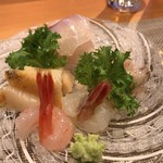 町家懐石　六花 - ガスエビ・甘エビ・赤貝・バイ貝・天然鯛をお醤油と梅麹で