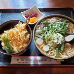 和風食堂 更科 - ミニ天丼と山菜そばセット 980円
