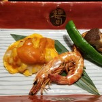 イムリ - おこぜの雲丹黄身焼きと車海老の木の芽焼き盛り