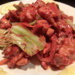 福建家庭料理 旬の香 - 「福建風　若鶏の酒粕炒め」：紅麹の甘さとコクを引き出した中国産酒粕風味が旨い♪